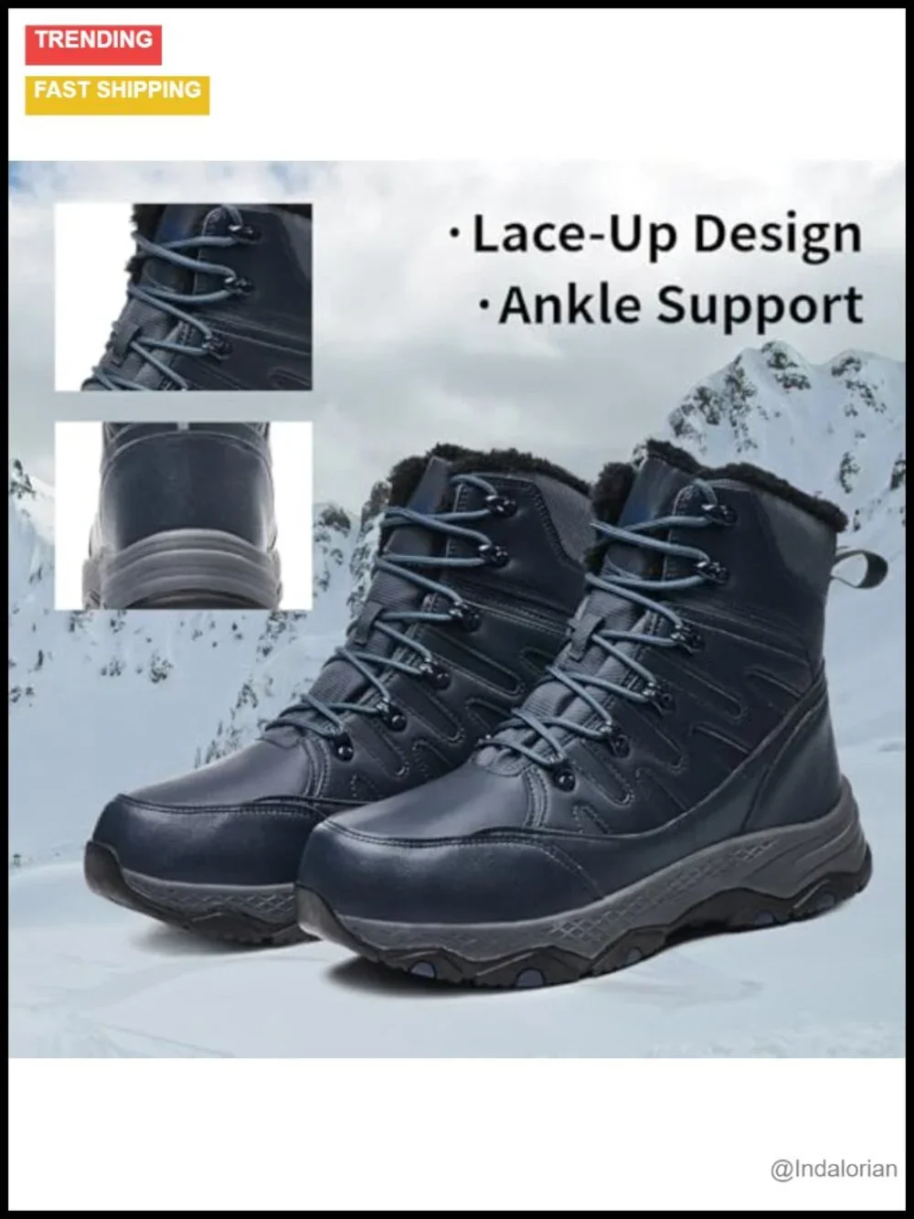 Men's Waterproof Winter Snow Boots Mid Calf Fur Lined Non-Slip Hiking